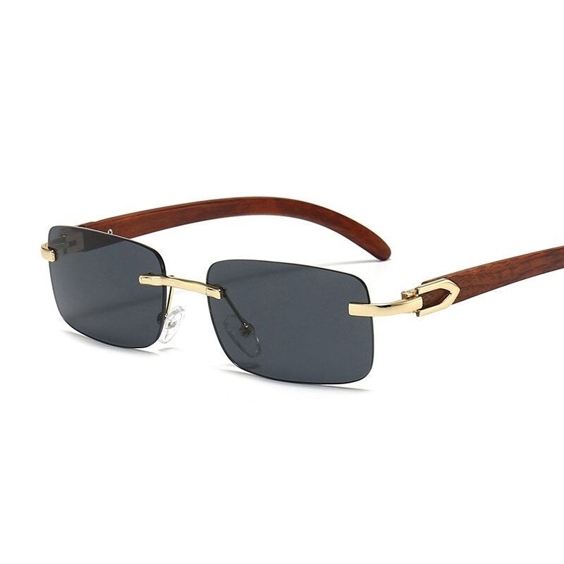 Rimless Fashion Wood Grain Frame Sunglasses For Unisex-