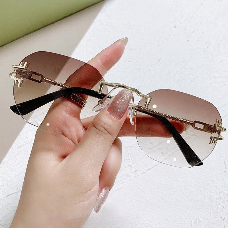 Vintage Designer Rimless Sunglasses For Unisex-