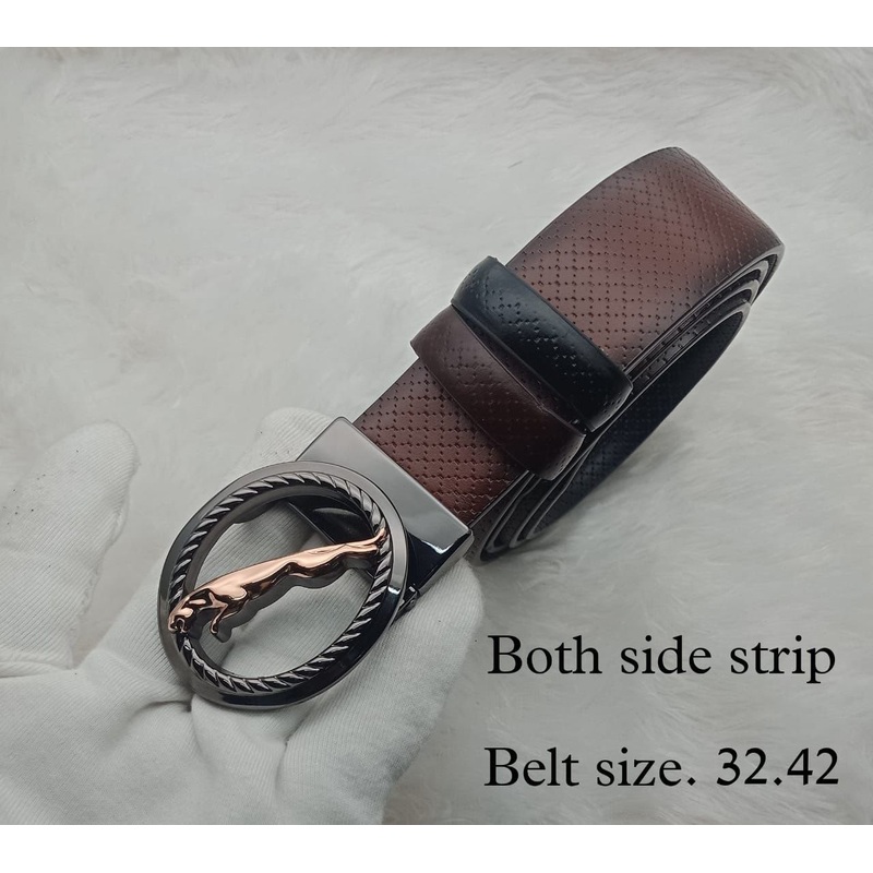 Round Shape Jaguar Buckle With Reversible Strap Belt For Men’s-