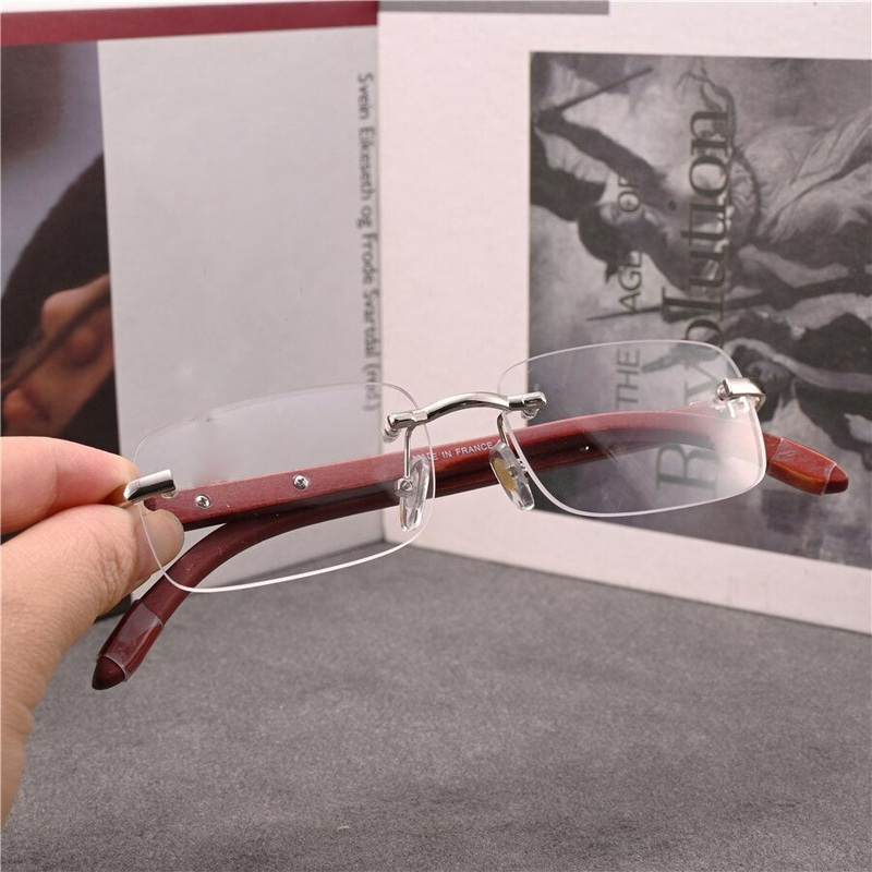 Wooden Temple Rimless Eyeglasses For Men And Women-