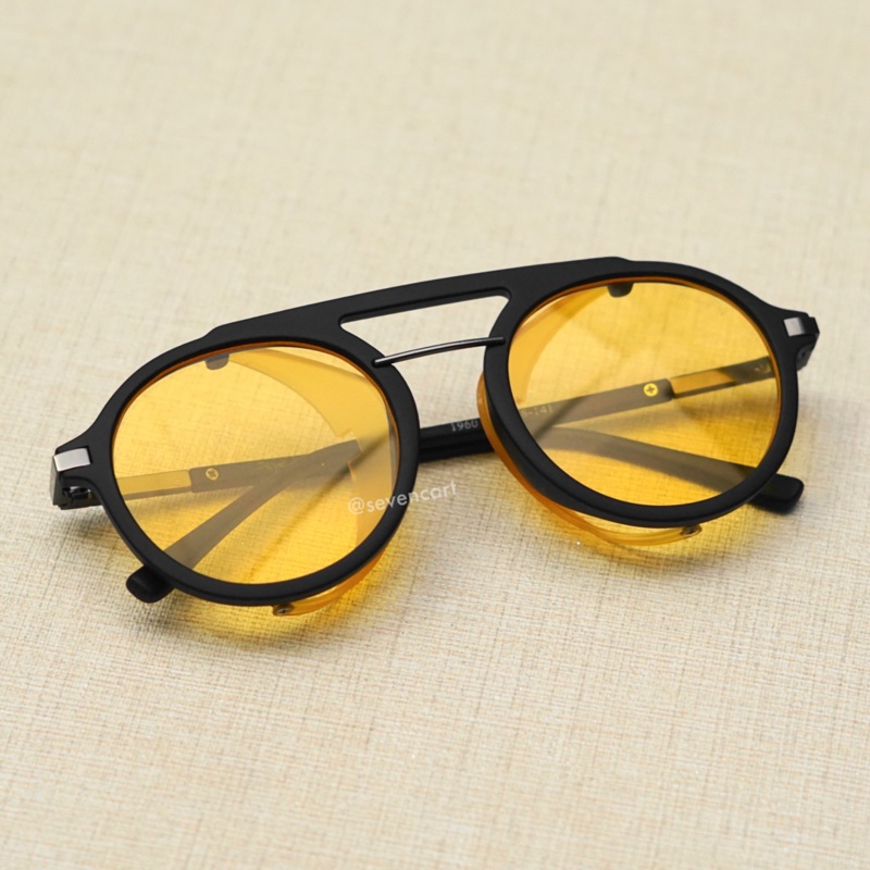 Yellow and Black Side Cap Round Sunglasses For Men And Women-