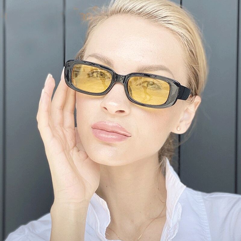 Yellow Lens Vintage Rectangle Sunglasses For Men And Women-