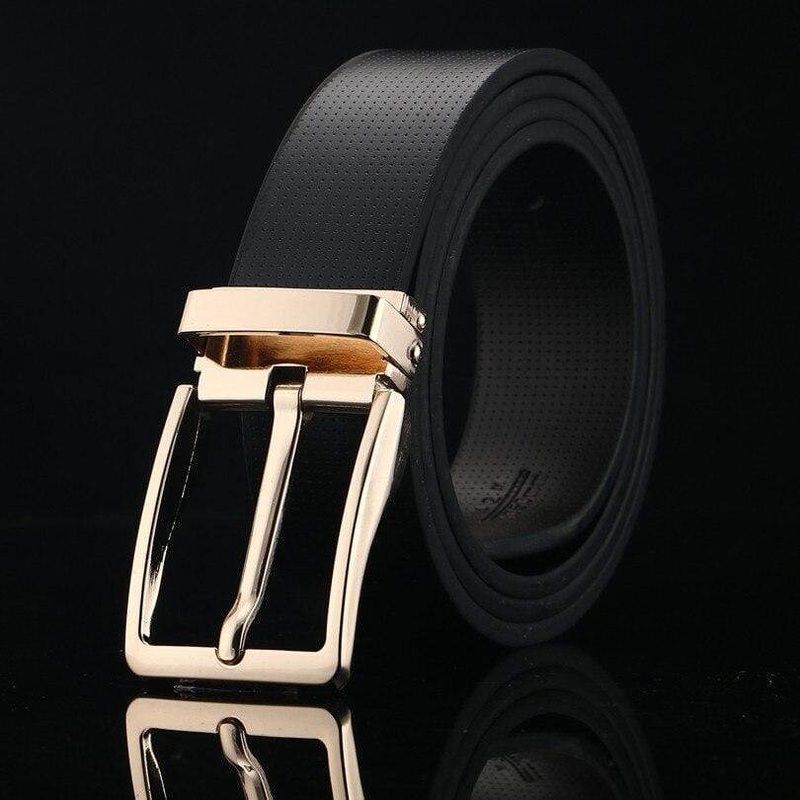 Black Gold Pin Buckle Genuine Leather belts for men brand Strap –
