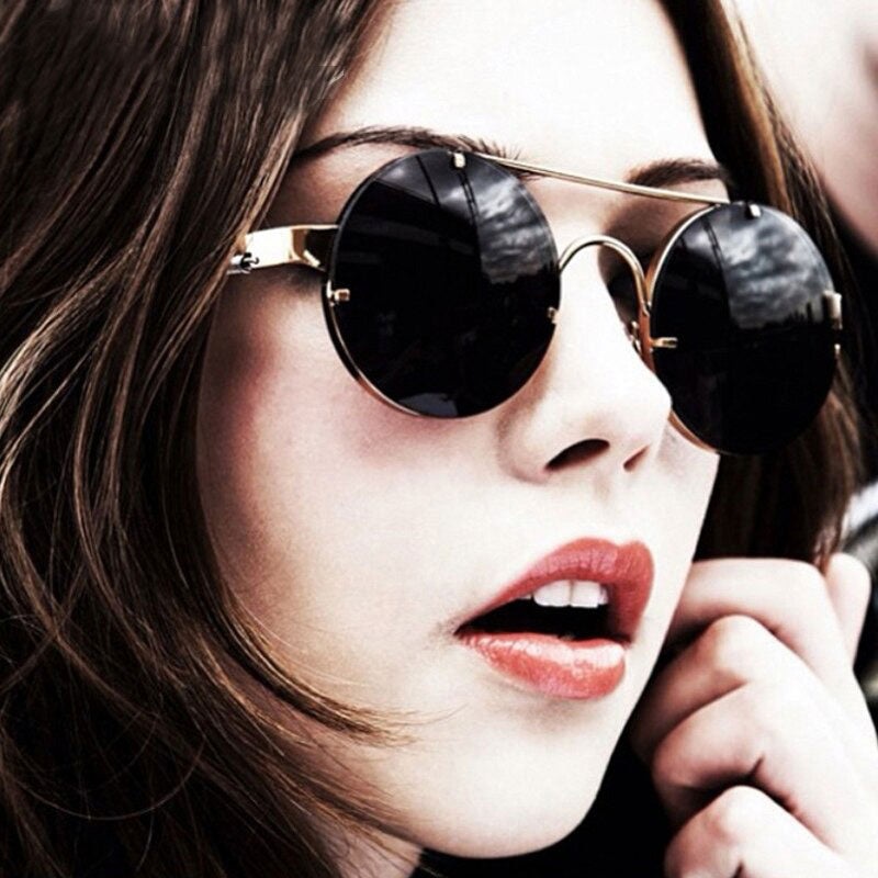 2019 Retro Brand Designer Vintage Alloy Round Frame Steampunk Sunglasses For Men And Women-