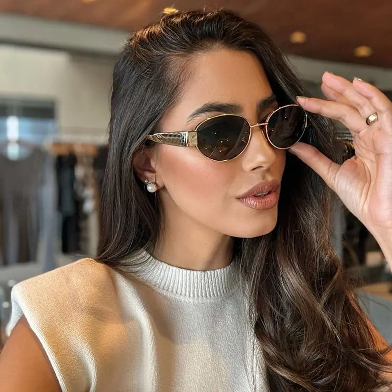 Retro Small Metal Frame Oval Sunglasses For Men and Women-