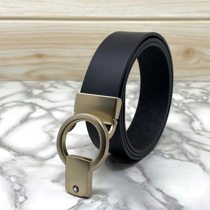 Round Lock Pattern Pressing Buckle With Leather Strap-